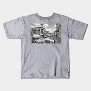 Pink Cadillac, Havana Taxi Ride Black And White Kids T-Shirt